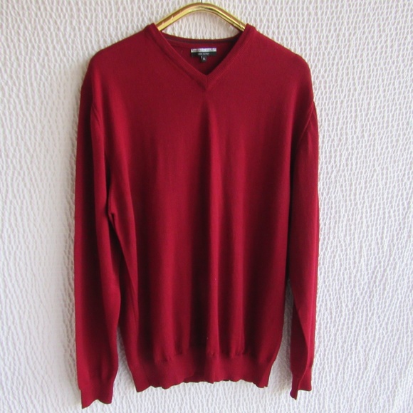 Mens XL Maroon  Sweater Red Fine Merino Wool Made in Italy Vneck Marco Fiori - Picture 4 of 8